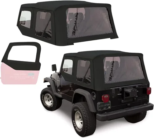 Miniatura 13 de Revestimiento superior estilo de fábrica Sierra Offroad para Jeep Wrangler TJ (1997-2002), funda blanda con vidrios polarizados, sin puertas Negro