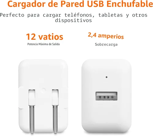 Miniatura 5 de Amazon Basics Cargador de pared USB-A de 12 W de un puerto (2.4A) para teléfonos (iPhone 15/14/13/12/11/X, Samsung y más), paquete de 2, blanco