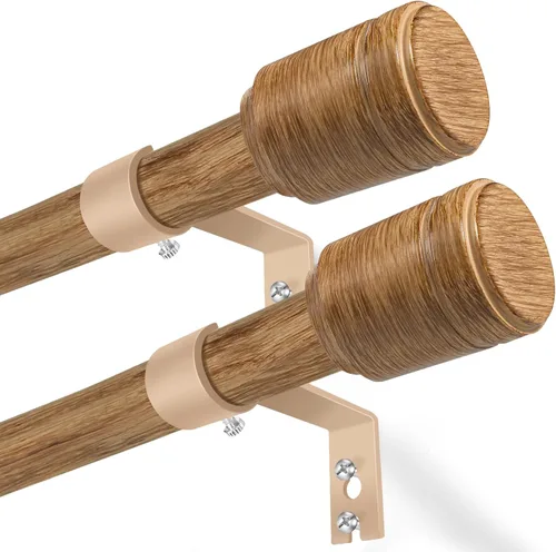 Miniatura 17 de Barras de cortina de 1 pulgada de diámetro de 30 a 45 pulgadas, para ventanas de 30 a 39 pulgadas, varillas negras de madera entretejidas ajustables