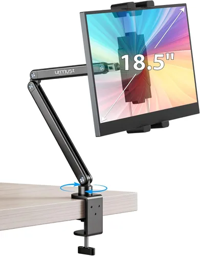 Miniatura 10 de Urmust Soporte de pared para tableta para iPad, rotación de 360°, soporte ajustable para tablet con brazo extensible de aluminio, para iPad