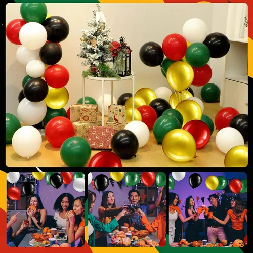 Miniatura 4 de Gejoy 60 globos de látex de confeti rojo y negro de 12 pulgadas con cinta para decoración del día de la independencia de la libertad, suministros
