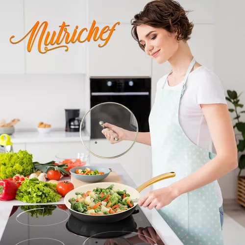 Miniatura 9 de NutriChef Sartén con revestimiento de cerámica de 10 pulgadas, sartenes antiadherentes con mango de titanio, sartén de cerámica duradera, fácil