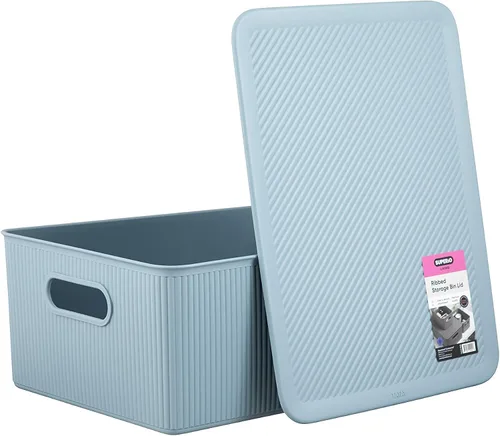Miniatura 4 de Superio Colección acanalada - Cestas organizadoras decorativas de plástico para almacenamiento en casa, cajas contenedoras azules para organizar