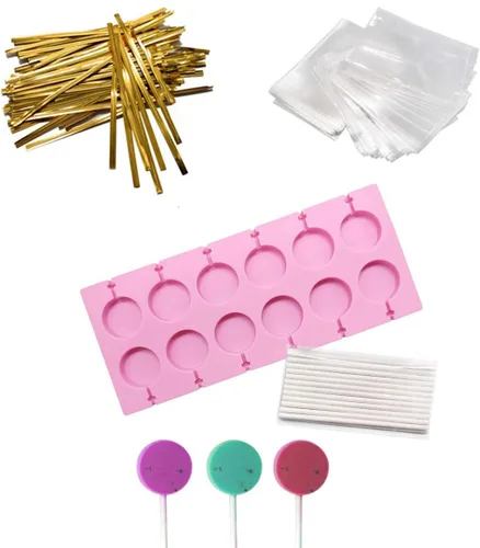 Moldes de silicona para piruletas de 12 cavidades, molde de caramelo duro de chocolate con 50 palitos para piruletas de 4 pulgadas, bolsas para