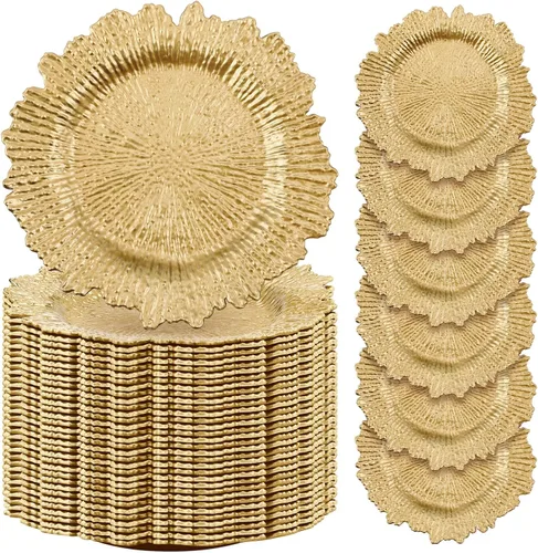 Miniatura 12 de Tanlade 50 Platos Base Plateados al Por Mayor, Plato Base Redondo de Plástico de 13", Platos Base Brillantes Plateados para Mesa, Platos de Servicio
