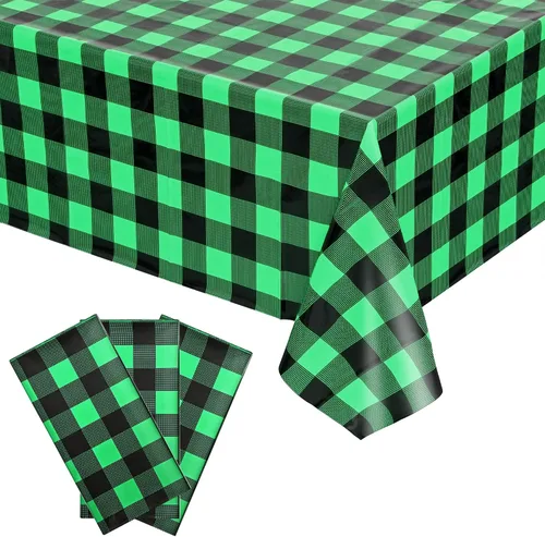 Vedran Paquete de 3 manteles decorativos del día de San Patricio, mantel de plástico desechable con fondo a cuadros verde y negro, mantel de 54 x