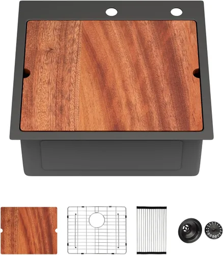 Miniatura 44 de Fregadero de cocina para exteriores, 21 x 20 pulgadas, fregadero de barra para exteriores, fregaderos de cocina de acero inoxidable de montaje