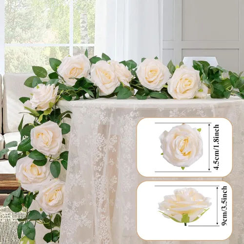 Miniatura 2 de U'Artlines Paquete de 3 Enredaderas de Rosas Champán Artificiales Guirnaldas Florales Total 19.5 Pies Guirnalda de Flores de Seda de Enredadera