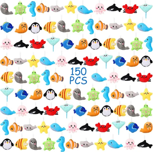 Miniatura 17 de Libima 150 piezas de mini animales de peluche de mar, animales de frutas de peluche para llavero, juego para carnaval, cumpleaños, aula, premios
