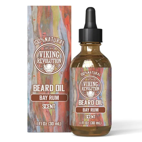 Miniatura 7 de Viking Revolution Aceite de barba de ron de bahía para hombres, suavizante y acondicionador natural con aceites de argán y jojoba para fortalecer e