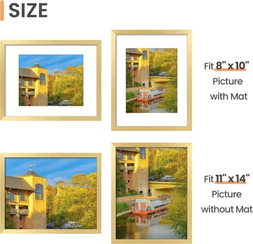 Miniatura 5 de upsimples - Portarretratos de 11 x 14 para galería de fotografías. Marcos para fotos de 8 x 10 pulgadas con paspartú o de 11 x 14 pulgadas sin Dorado