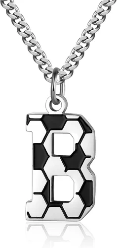 AIAINAGI Collar de fútbol con letra A-Z para niños dije de fútbol de acero inoxidable cadena de plata de 22 pulgadas regalo de fútbol personalizado