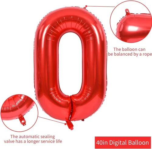Miniatura 2 de TONIFUL Globos rojos de números grandes de 40 pulgadas del 0 al 9, número 0 digital 0 de papel de aluminio de helio, globos de número grande