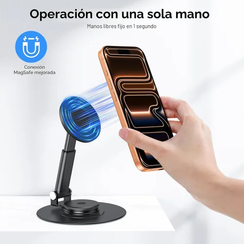 Miniatura 7 de OMOTON MS05 - Soporte magnético giratorio de 360° para MagSafe, [altura ajustable], soporte plegable para teléfono celular para escritorio