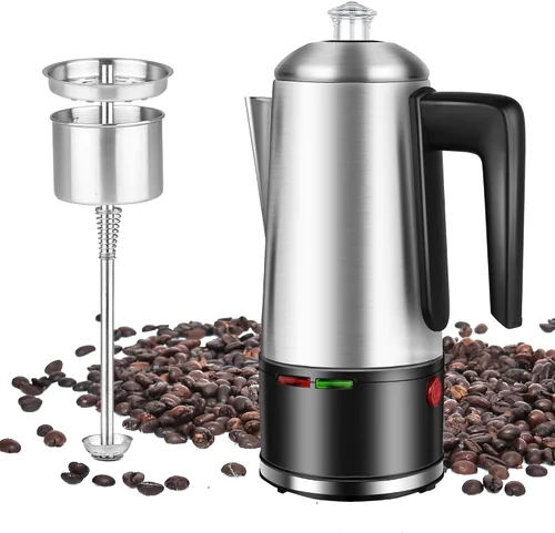 Miniatura 9 de Percolador de café eléctrico de 12 tazas, cafetera percoladora de 800 W, acero inoxidable con perilla transparente, mango de tacto frío, percolador