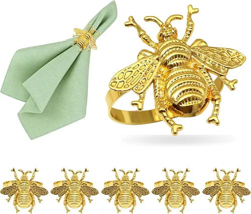 Juego de 6 servilleteros de metal con diseño de abejorros dorados para jardín, boda, baby shower, cumpleaños, reuniones familiares, servilleteros de