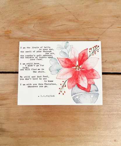 Set of 3 Watercolor poinsettia Christmas card with original typed grief poem
