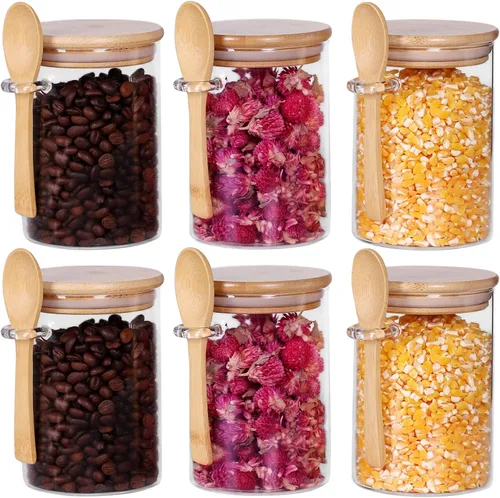 Miniatura 12 de Tarro de vidrio con tapa de rosca y cuchara, paquete de 3 recipientes de té de 16 onzas para té de hojas sueltas, recipientes de sal y azúcar