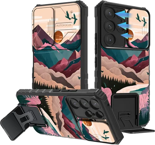 Miniatura 601 de Funda para Samsung Galaxy S22 Ultra 5G, Galaxy S22 Ultra con cubierta de cámara deslizante, funda resistente de doble capa con función atril Black