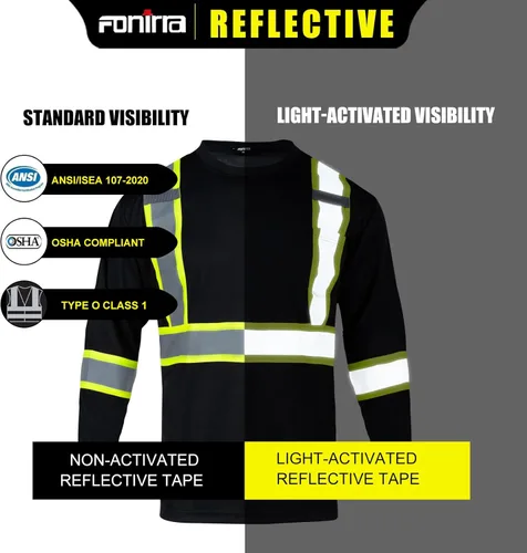 Miniatura 5 de FONIRRA Paquete de 3 camisetas de seguridad de manga larga reflectantes de alta visibilidad, camisas de trabajo de construcción ANSI Clase 3