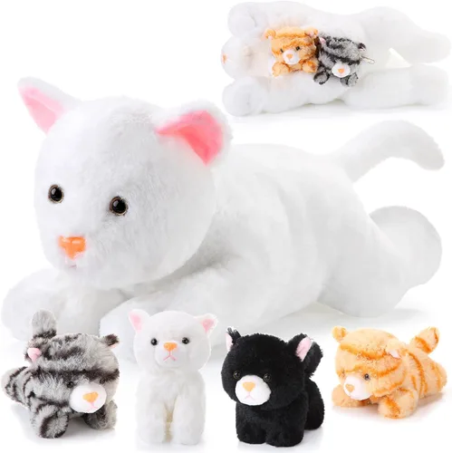 Miniatura 12 de Skylety 5 piezas de animal de peluche de gato con bebés dentro del vientre de gato embarazada mamá gatita con 4 lindos gatitos de peluche esponjosos