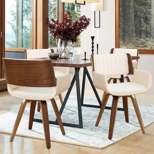 Miniatura 10 de LUNLING Sillas de comedor giratorias de piel sintética con acento, sillas modernas de mediados de siglo con patas de madera/reposabrazos/asiento