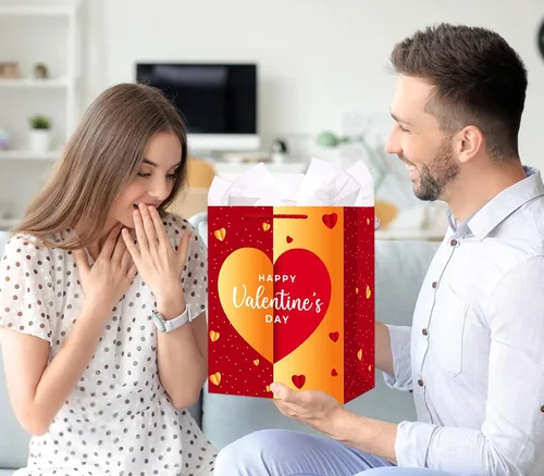Miniatura 2 de Bolsas de regalo del día de San Valentín de WhatSign - Bolsas de regalo de San Valentín medianas de 11.5" con papel de seda y asas, regalos de papel