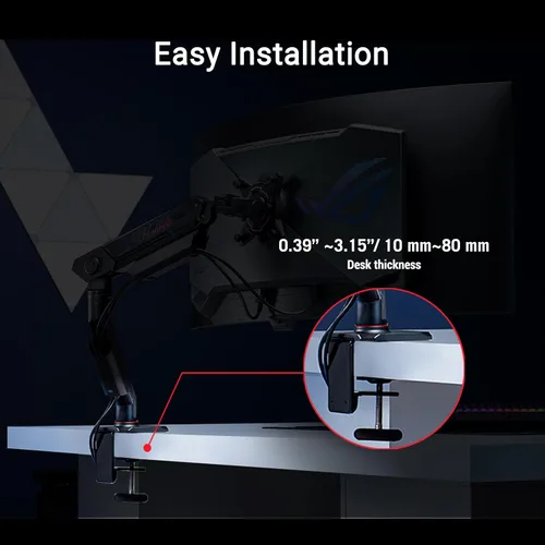 Miniatura 7 de ASUS ROG Ergo Monitor Arm (AAS01) - Montaje de monitor con gestión de cables, ergonómico, pivote, giro, altura totalmente ajustable, configuración