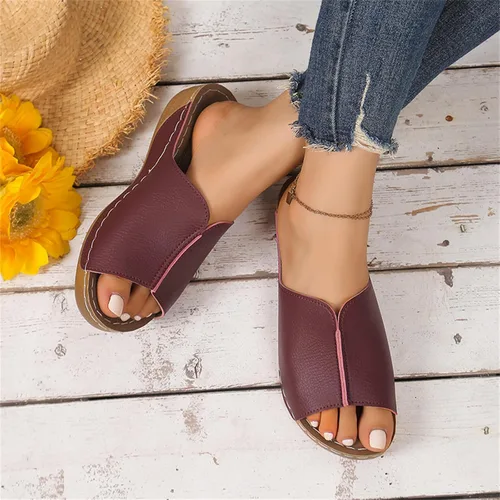 Miniatura 4 de Sandalias ortopédicas para mujer, plataforma elegante, sandalias ortopédicas cómodas con soporte de arco sin cordones, planas, suaves, modernas Rojo