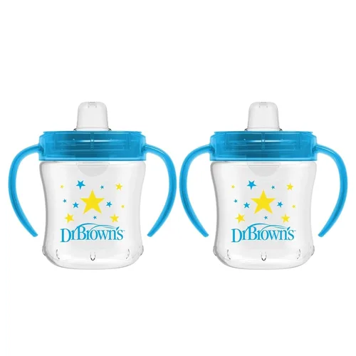 Miniatura 15 de Dr. Brown's Milestones - Vaso entrenador con boquilla suave y asas, color azul estrella, sin BPA, 6 oz/180 mL, a partir de 6 meses