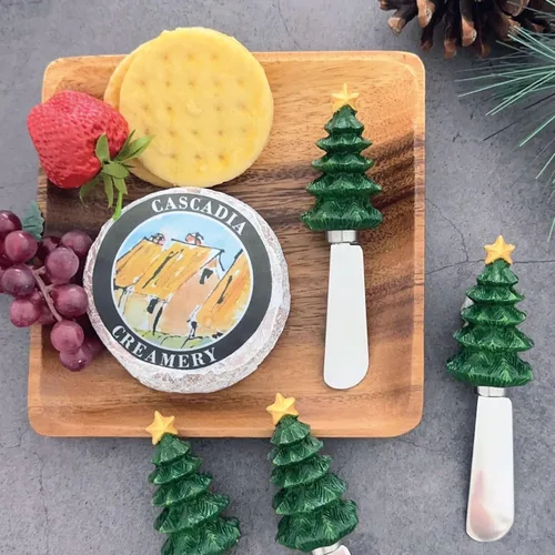 Miniatura 2 de UP Esparcidores de queso para árbol de Navidad, asas de resina pintadas a mano con cuchillas de acero inoxidable para untar queso crema