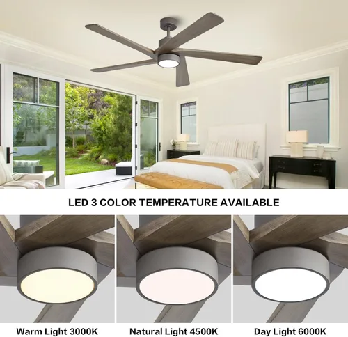 Miniatura 5 de WINGBO - Ventilador de techo DC de 64 pulgadas con luces y control remoto, 5 aspas reversibles de madera tallada, motor DC silencioso de 6 Grafito