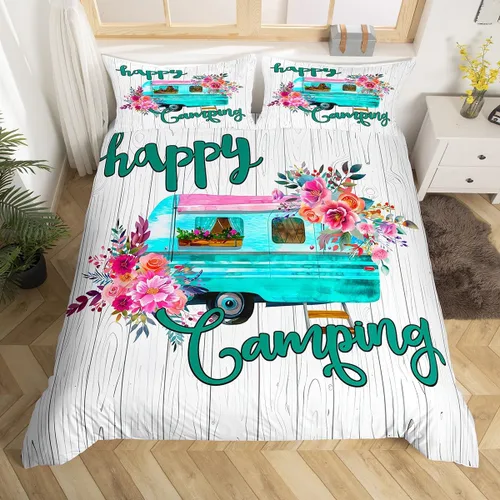 Miniatura 36 de Juego de funda de edredón con reglas de campamento, tamaño Queen para niños, funda de edredón rústica para campamento (sin edredón), funda de Multi