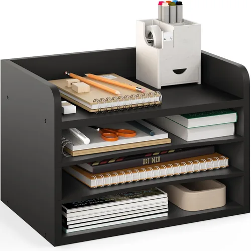 Miniatura 17 de Organizador de papel Ballucci, organizador de escritorio de madera apilable de 3 niveles, organizador de archivos de documentos y clasificador