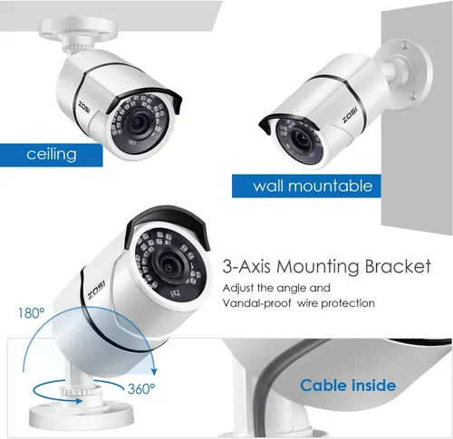 Miniatura 7 de ZOSI Cámaras de seguridad HD 1080P HD-TVI de 2.0 megapíxeles, cámara impermeable de día y noche, distancia IR de 100 pies, carcasa de metal