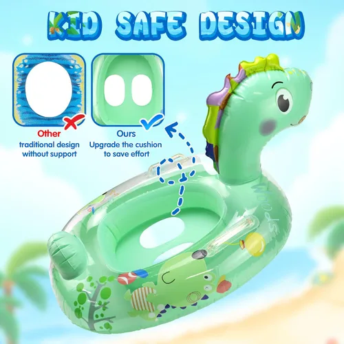 Miniatura 3 de Flotadores inflables de dinosaurio para piscina, balsa inflable para niños con asa, flotadores inflables de piscina para niños, diversión de verano