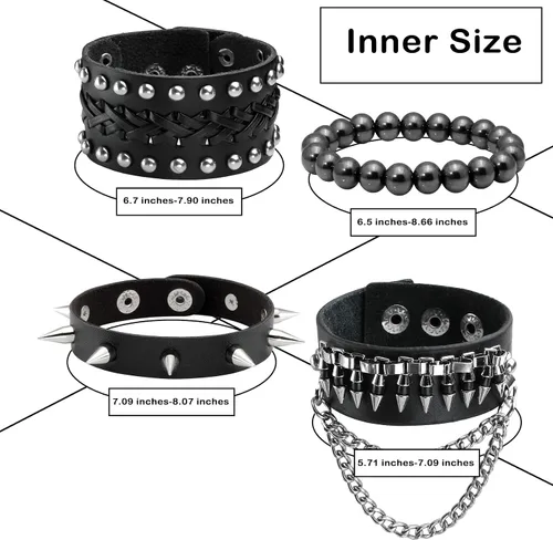 Miniatura 2 de Eigso Pulseras de cuero punk con tachuelas para hombres y mujeres, estilo clásico retro de los años 80, remaches, pulseras para hombre y mujer