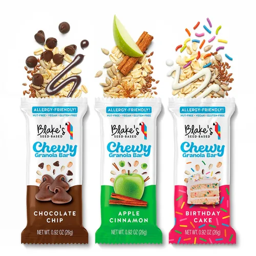 Miniatura 6 de Blake's Seed Based Barras de granola masticables, con chispas de chocolate (5 unidades), veganas, sin gluten, sin nueces y sin lácteos, aperitivos