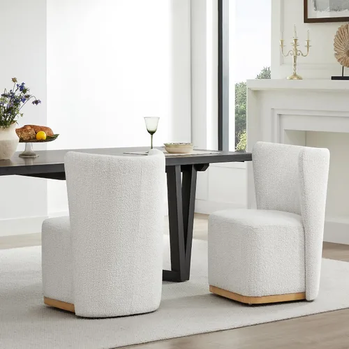 Miniatura 20 de CHITA Juego de 2 sillas de comedor tapizadas giratorias con ruedas, silla de comedor de tela moderna certificada FSC con ruedas, sillas de comedor