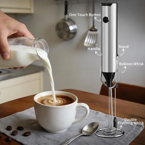 Miniatura 2 de Rechargeable Handheld Milk Frother for Coffee, Hand Frother with Stand, Drink Mixer Frother Wand Electric Whisk Stirrer for Latte, Matcha