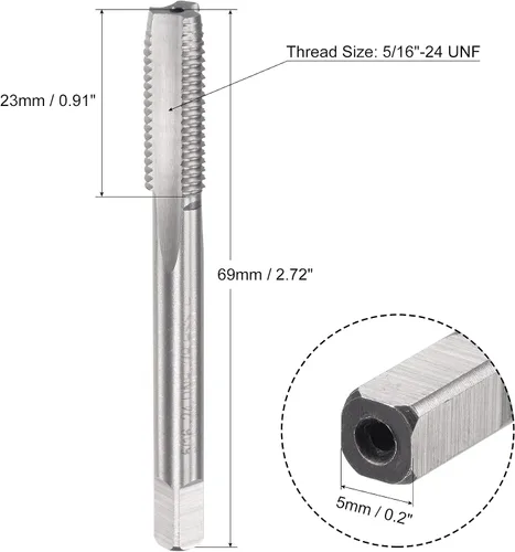 Miniatura 2 de uxcell Macho de roscar para fresado de roscas 3/8"-24 UNF, máquina de mano izquierda HSS (acero de alta velocidad) 6542 sin recubrimiento 3 flautas