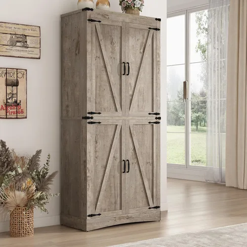 Miniatura 14 de Hlivelood Despensa de cocina de 71 pulgadas de alto, armario de almacenamiento de granja con estantes ajustables, tubo de acero que soporta carga