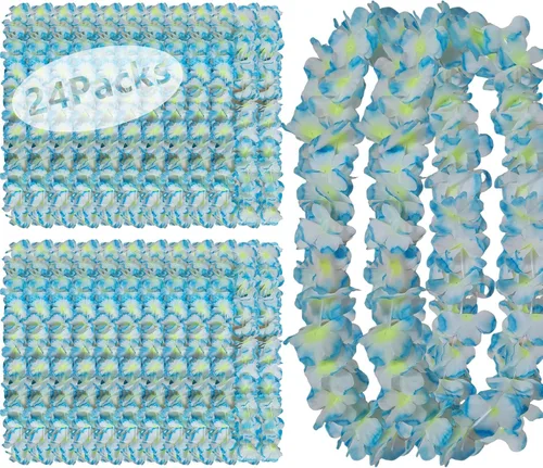 Leis for Luau Party - 24 unidades | Leis de flores gruesas y exuberantes para fiestas Luau, graduaciones, cumpleaños y bodas en la playa,