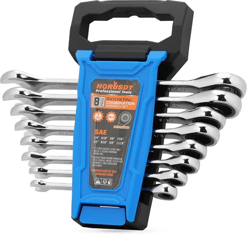 Miniatura 15 de HORUSDY - Juego de 13 llaves de trinquete resistentes Tamaños métricos 6–19mm Juego de llaves combinadas de trinquete de torque máximo
