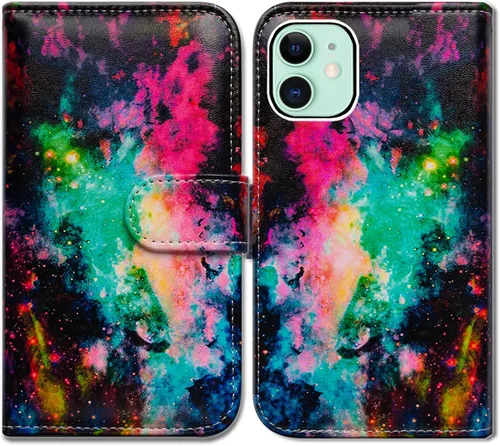 Miniatura 21 de Bcov Funda para iPhone 13 Mini, diseño de pájaro negro de cuero verde con tapa para teléfono con ranura para tarjetas, soporte para iPhone 13 Mini