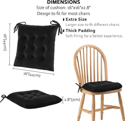 Miniatura 5 de ELFJOY Paquete de 4 cojines para sillas de comedor, cojines para sillas de cocina, oficina, cojín cuadrado copetudo con lazos