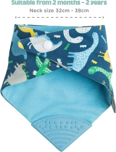 Miniatura 7 de Cheeky Chompers Neckerchew babero de dentición, babero estilo bandana 2 en 1 con mordedor de silicona de grado alimenticio Baby Dino
