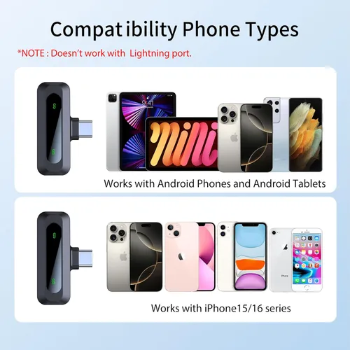 Miniatura 7 de Micrófono para iPhone 15-16-17, mini micrófono inalámbrico con reducción de ruido, mini micrófono con pantalla LED - Micrófonos inalámbricos ideales
