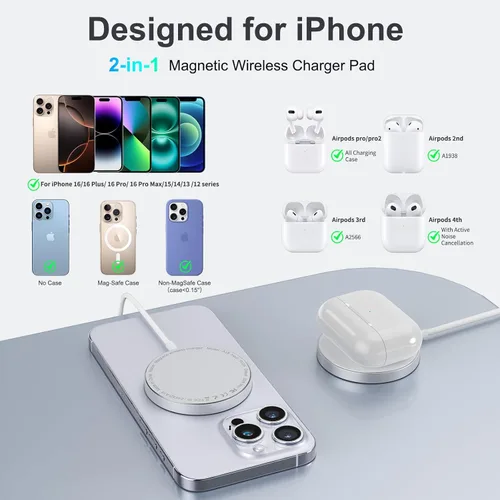 Miniatura 4 de Cargador inalámbrico Qi2 para iPhone, almohadilla de carga magnética de 15 W para iPhone serie 17/16/15/14/13/12, almohadilla de carga inalámbrica