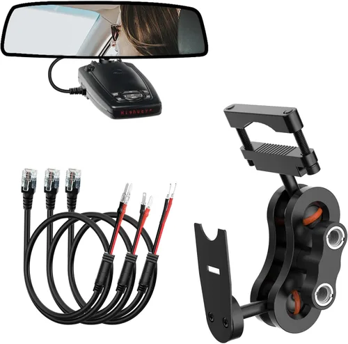 Miniatura 11 de SDSACZMU Soporte para Detector de Radar, Soporte de Montaje de Radar de Varilla de Espejo Retrovisor + Kit de Cable de Alimentación de Cableado